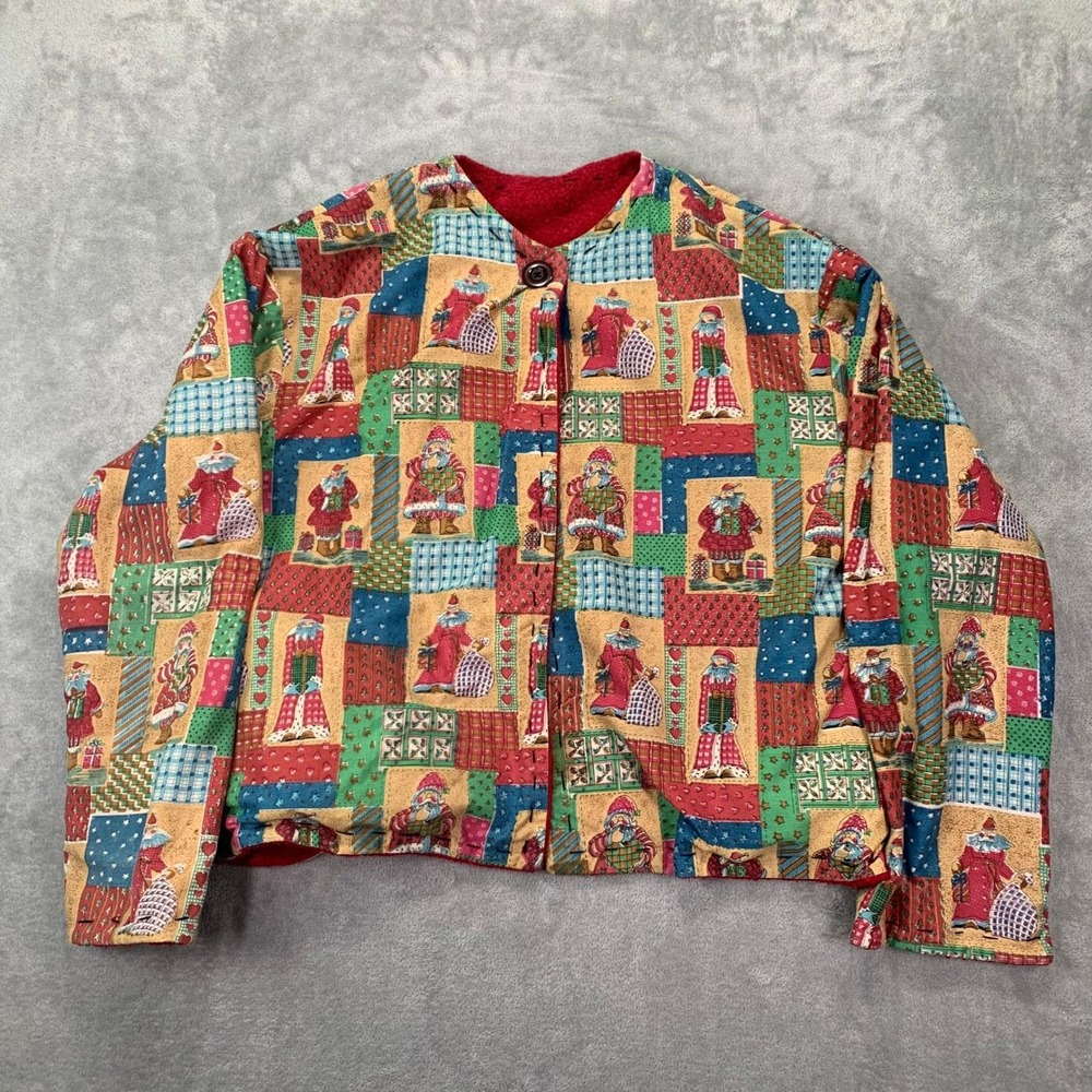 Handmade Reversible Jacket Folk Art Appliqué 90s Quilt Medium Vintage